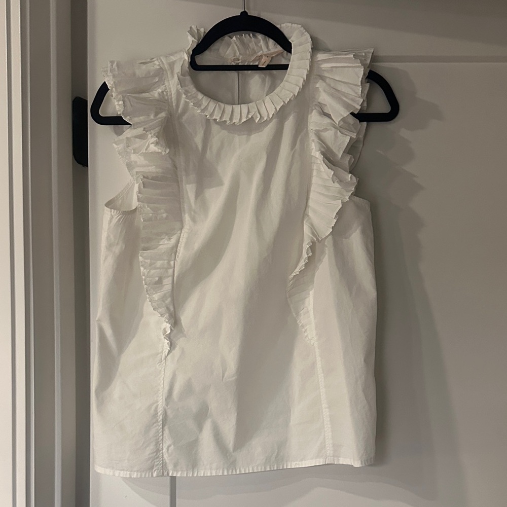 Rebecca Taylor White Ruffled Sleeveless Blouse size 6